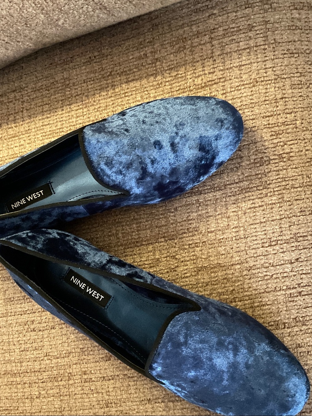 Nine West Navy Crushed Velvet Slip-On Loafers